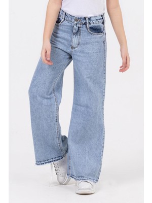 Mojo Bebek Mojo Kız Çocuk 9-14 Yaş Bol Paça Denim Pantolon 2985 Kot Mavi