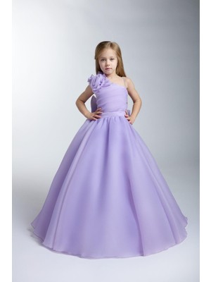 Mojo Bebek Mojo Kız Çocuk 2-11 Yaş Tek Omuz Tarlatanlı Abiye Elbise 2252 Lila