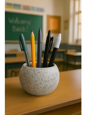 3'lü Handmade El Yapımı Dekoratif Saksı Seti - Gri Simli Çok Amaçlı Kalemlik Takı Sukulent Obje 8 cm