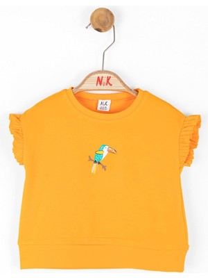 Nk Kids Kolları Fırfırlı Baskılı Kısa Kol T-Shirt 36603 Turuncu