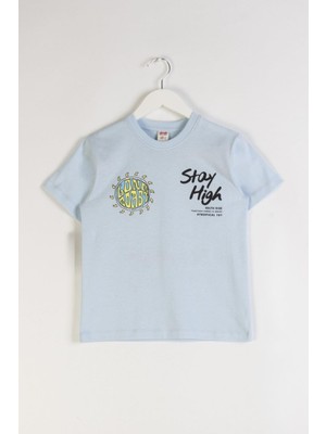 Mojo Bebek Mojo Erkek Çocuk 4-9 Yaş %100 Pamuk Sırt Baskılı T-Shirt 7690 Mavi
