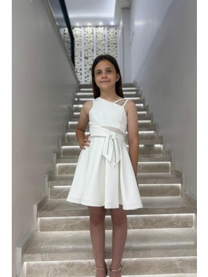 Erkut Bebe Mojo Kız Çocuk 9-14 Yaş Kurdele Detaylı Kısa Abiye Elbise 705 Ekru