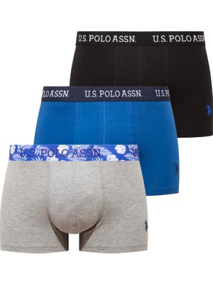 U.s. Polo Assn. 80651 Gri Melanj - Saks - Siyah  3 Lü Boxer