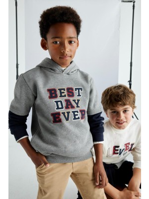 Mayoral Erkek Çocuk 8-18 Yaş Işlemeli Kapüşonlu Sweatshirt 7444 Füme