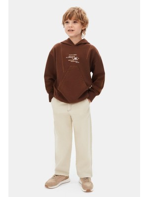Nk Kids Erkek Çocuk 8-14 Yaş Sırt Baskılı Kapüşonlu Sweatshirt Kahverengi