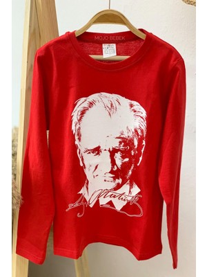 Mojo Bebek Unisex Garson Çocuk Atatürk Baskılı Uzun Kol T-Shirt 9033 Kırmızı