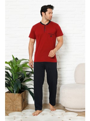 Enisena Erkek %100 Pamuklu Pijama Takımı-3 Düğmeli-Yaka Cepli 12384