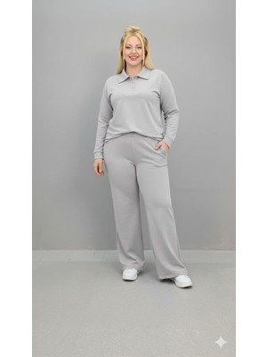 Moda Xlarge Kadın Büyük Beden Uzun Kollu Polo Yaka Eşofman Takımı 8212-26