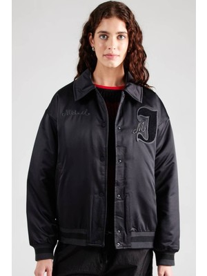 Nike Michael Jordan Varsity Loose Fit Bomber Ceket Kadın Siyah Rüzgara Dayanıklı Polyester Kumaş