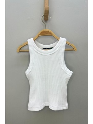 Cuties Kız Çocuk 5-14 Yaş Halter Yaka Kaşkorse Crop 4180 Beyaz