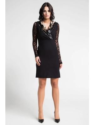 Laranor Kadın Siyah Pulpayet ve Dantel Detaylı Abiye Elbise 16L5069