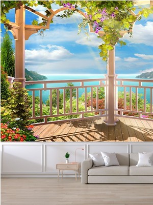 Dreamwall Deniz Manzaralı Balkon Desenli Tekstil Duvar Kağıdı