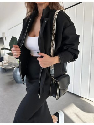 Nnstartshopping  Ryse Mevsim Kaşe Fermuarlı Ceket Etek Takım Kaşmir Ceket Etekli  Ikili Takım Kaşe Bomber Ceket-Etek Takım