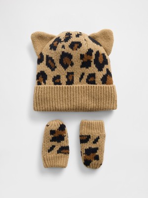 Gap Bebek Kahverengi CashSoft Leopar Bere & Eldiven Seti