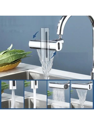 MCM Group Akıllı Musluk Armatür 360 Dönen 4 Fonksiyonlu Lüks Mutfak Lavabo Musluk Ucu Krom Plastik