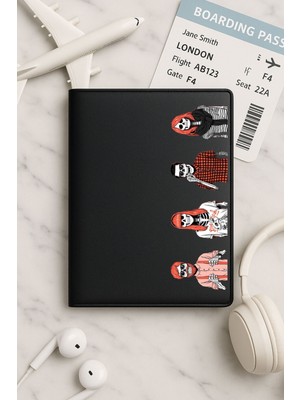 Nurdic Tüm Ülke Pasaportları Için Siyah Vinleks Deri Pasaport Kılıfı Kabı Skull Family