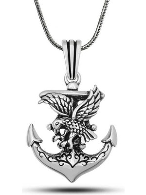 Gumush Gümüş Kartal Figürlü Denizci Çapası Kolye