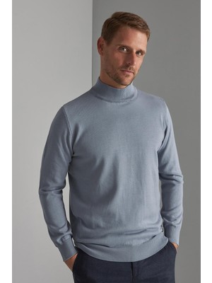 İGS Indigo Standart Fit Dar Kalıp Yarım Balıkçı Düz Uzun Kollu  Triko