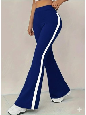 Gökyüzü Moda Kadın Yüksek Bel Ispanyol Paçalı Yanlardan Şerit Detaylı Dalgıç Tayt Pantolon