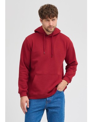 Polo State Erkek Bordo Standart Fit Normal Kesim Içi Polarlı 3 Iplik Kapüşonlu Pamuklu Sweatshirt