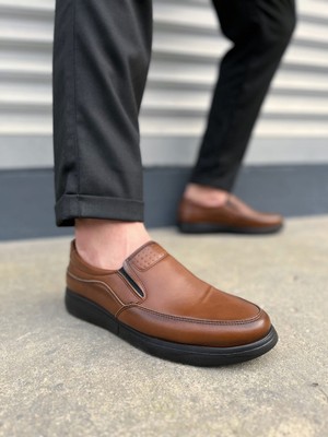 Joy Ayakkabı JY0410 Classique Bağcıksız Cilt Erkek Günlük Klasik Ayakkabı Cst - Kahverengi