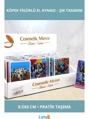 Letsii Hareketli Sulu Detaylı Sevimli Köpek Figürlü El Aynası 8.5x6 cm