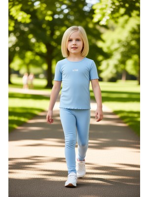 PayBuy Kız Çocuk Pamuklu Nakışlı Bisiklet Yaka Kısa Kollu Üst ve Ispanyol Paça Tayt Takımı Kaliteli