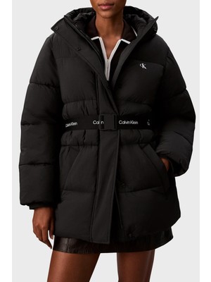 Calvin Klein Regular Fit Kapüşonlu Kemer Detaylı Suya Dayanıklı Mont LV047D507GUB1 Bayan Mont LV047D507G Ub1