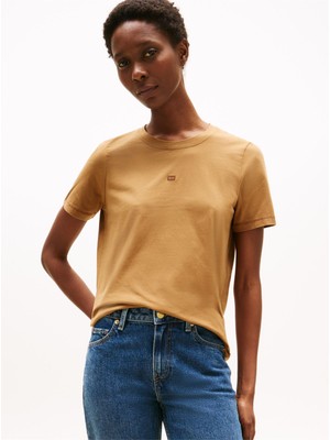 Tommy Hilfiger Tonal Flag Reg C-Nk Ss Tee Kadın Kahverengi T-Shirt - WW0WW45626