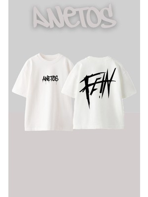 Anetos Feın 1 Tasarım Sırt Baskılı Pamuk Beyaz Oversize T-Shirt
