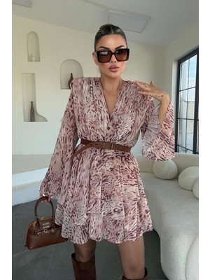 Eswomes Eteğ Mendil Detay Elbise Bej