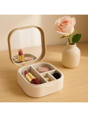 Eşya Dünyası Taşınabilir Mini Takı ve Makyaj Kutusu – Aynalı, Çok Bölmeli, Kompakt Organizer
