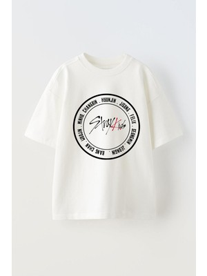 Anetos Stray Kiids Baskılı Ünisex Pamuk Beyaz Oversize T Shirt