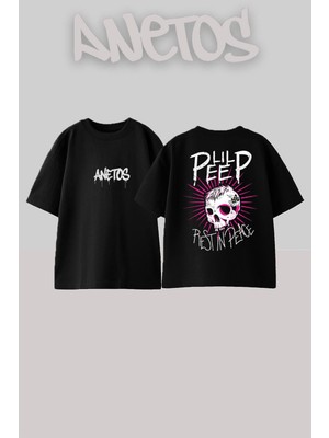 Anetos Lil Peep 7 Tasarım Sırt Baskılı Pamuk Siyah Oversize T-Shirt