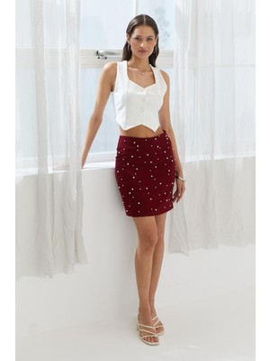 Shopping Shop İncili Kısa Etek BORDO