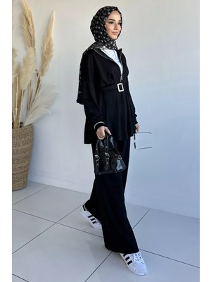Julude Ön Fermuarlı Pileli Tunik Bel Lastikli Pantolon Tesettür Ikili Takım P-00018989