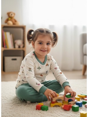 Şimo Butik Kız Çocuk Pijama Takımı %100 Pamuk Yumuşacık Kendinden Fitilli