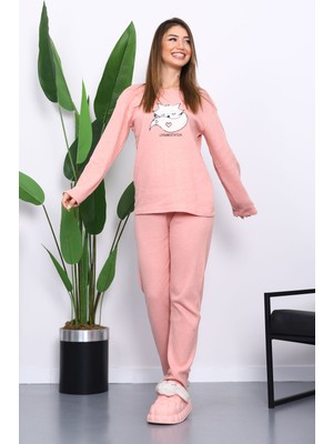 İmaj Butik Pudra Kışlık Pamuklu İnterlok Pijama Takımı