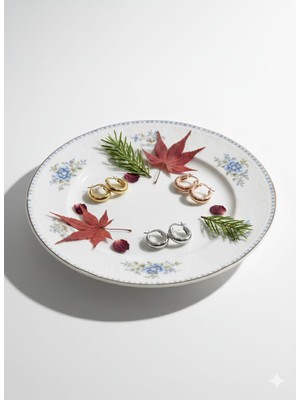 925 Ayar Papatya Silver Çiçek Desenli Halka Küpe.rose.gold.rodaj