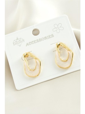 Fantastik Store Oval Mineli Metal Küpe