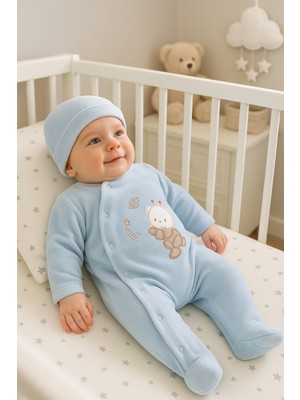 Pera Baby Yıldız ve Ayıcık Nakışlı Kadife Bebe Tulum