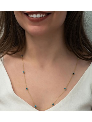 Flamingo Jewelery 925 Ayar Papatya Silver 9 Nazar Gözlü Kolye<rose,gold,rodaj>