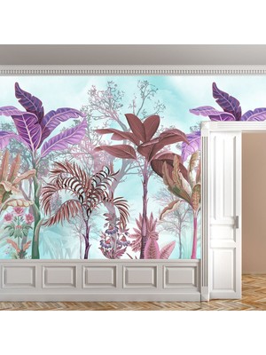 Dreamwall Duvar Kağıdı Renkli Tropik Ağaçlar Desenli Silinebilir Tekstil (En: 200, Boy: 175)
