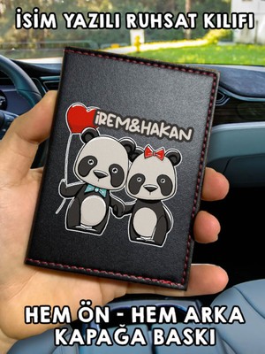 Nurdic Pandalove Ön Arka Baskılı Oto Araç Ruhsat Kabı Kartlık Deri Isim Yazılı Kişiye Özel Cüzdan