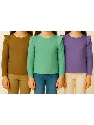 Özge Başaran Kız Çocuk 3'lü Uzun Kollu Badi. 6 Ay 7 Yaş Arası 3 Lü Badi Seti Fırfır Detaylı %100 Pamuk  Kız Bebek