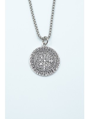 IDR Vegvisir Viking Pusulası Gümüş Kaplama Örme Zincir Kolye