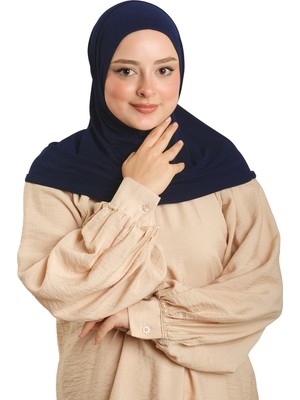 Hürrem Bone Lacivert Pratik Hazır Geçmeli Boru Boneli Ikili Tesettür Eşarp Sandy Düz 2501_02