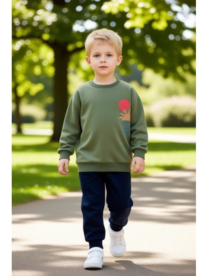 PayBuy Erkek Çocuk Pamuklu Örme Bisiklet Yaka Regular Fit Sweatshirt ve Eşofman Takımı Kaliteli Şık