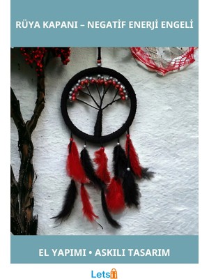 Letsii Siyah Kırmızı Hayat Ağacı Rüya Kovanı Dream Catcher