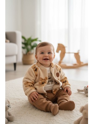 Babexi Ayıcık Desenli Erkek Bebek Üçlü Takım